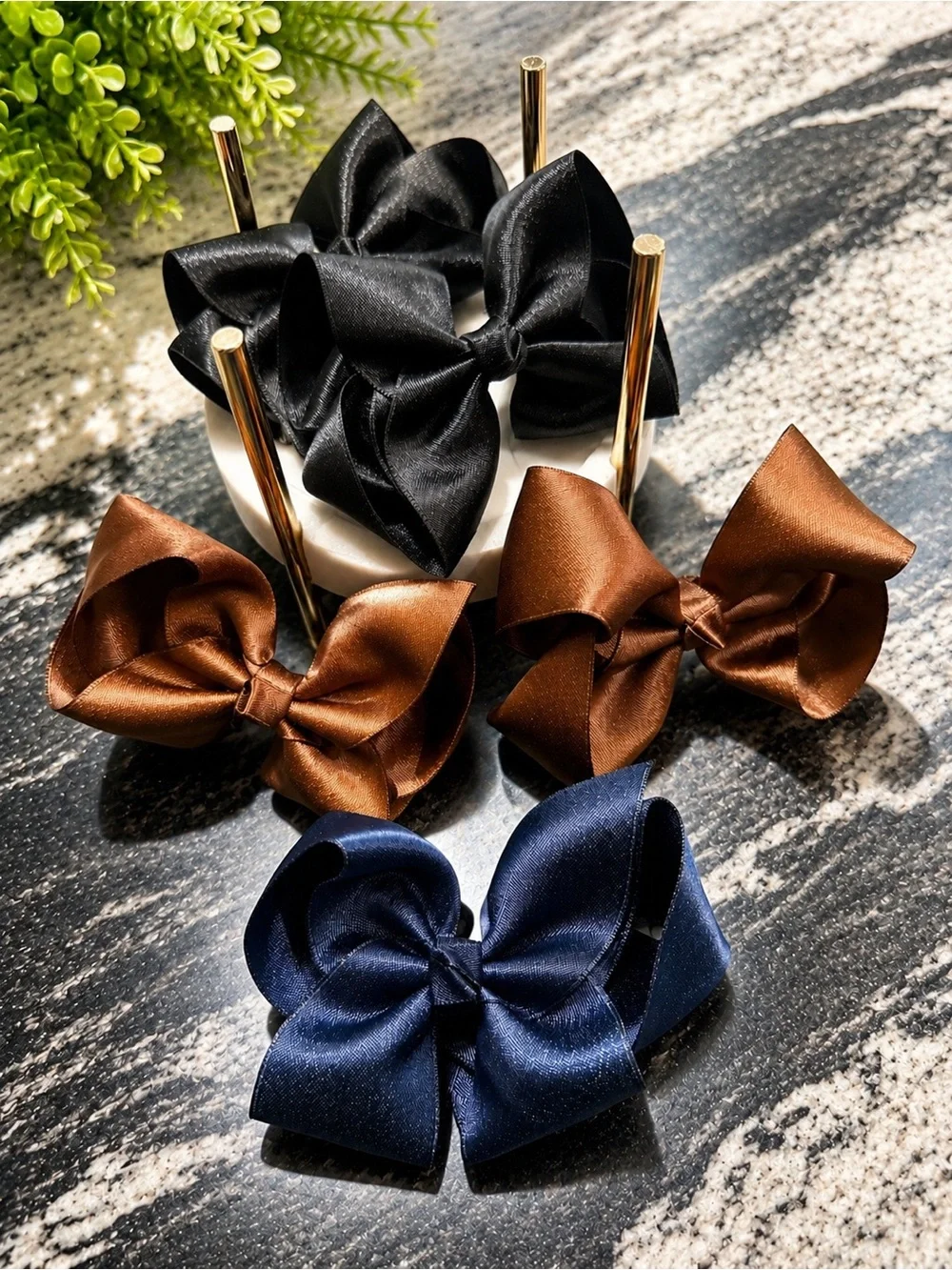 Girls Kids Hair Bows Set - Black, Brown, Navy